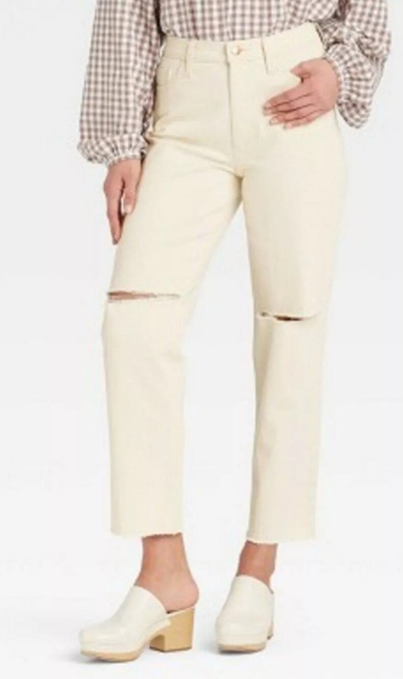 Universal Thread Vintage High Rise Straight Leg Cropped Denim Jeans Off White 28